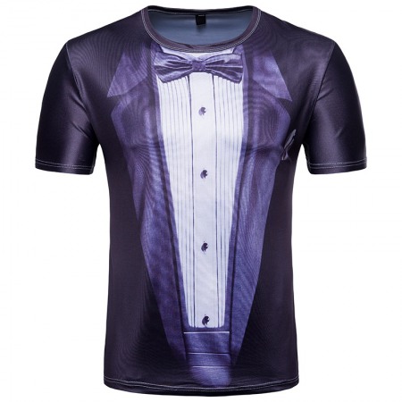 Men's 3D Short-Sleeved T-Shirt Fake Two-Piece Suit Printing Dress Suit T-Shirt Casual