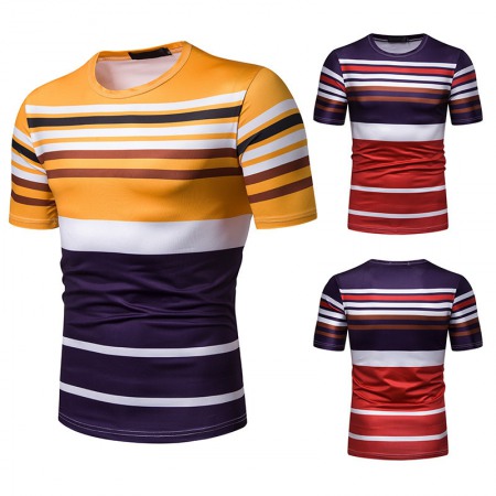 Men's Short-Sleeved T-Shirt Mens Contrast Striped Slim Casual T-Shirt