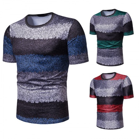 New Summer Men's Short-Sleeved T-Shirt Men's Contrast Striped Slim Casual T-Shirt