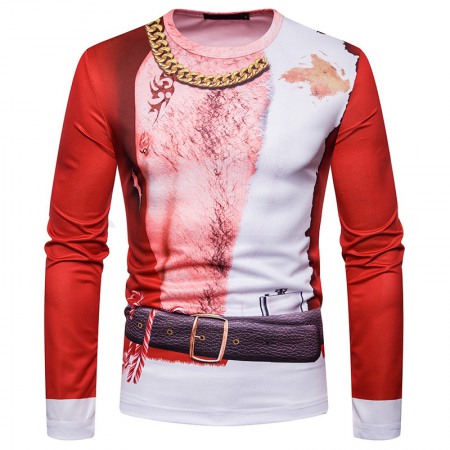 New 3D Personality Printing Fashion Men's Christmas Pattern Long-Sleeved T-Shirt