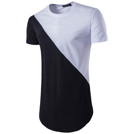 Summer New Men's Stitching Mid-Length Round Neck Short-Sleeved T-Shirt Mens