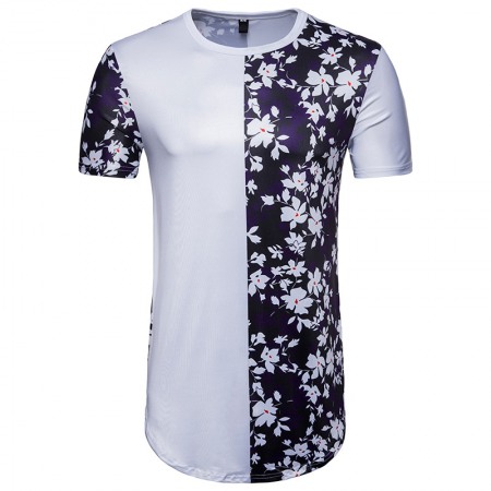 New Men's Digital Print Floral Color Matching Short-Sleeved Hip-Hop T-Shirt