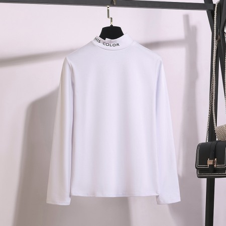 New Fat Long-Sleeved All-Match T-Shirt Loose Round Neck Printing Irregular Half High Collar Bottoming Shirt Women