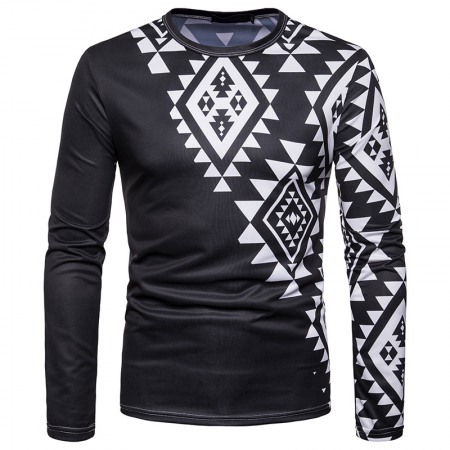 Men's Diamond 3D Printing Men's Round Neck Long Sleeve T-Shirt