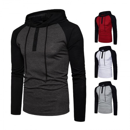 Men's Hip-Hop Access Control Color Matching Men's Raglan Long-Sleeved Sports Hoodie Pullover