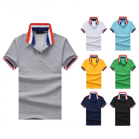 Tiled Personality New Men's Summer Luokou Hit Color Lapel Short Sleeve T-Shirt